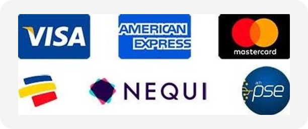 Aceptamos Visa, Mastercard, American Express, Nequi y PSE