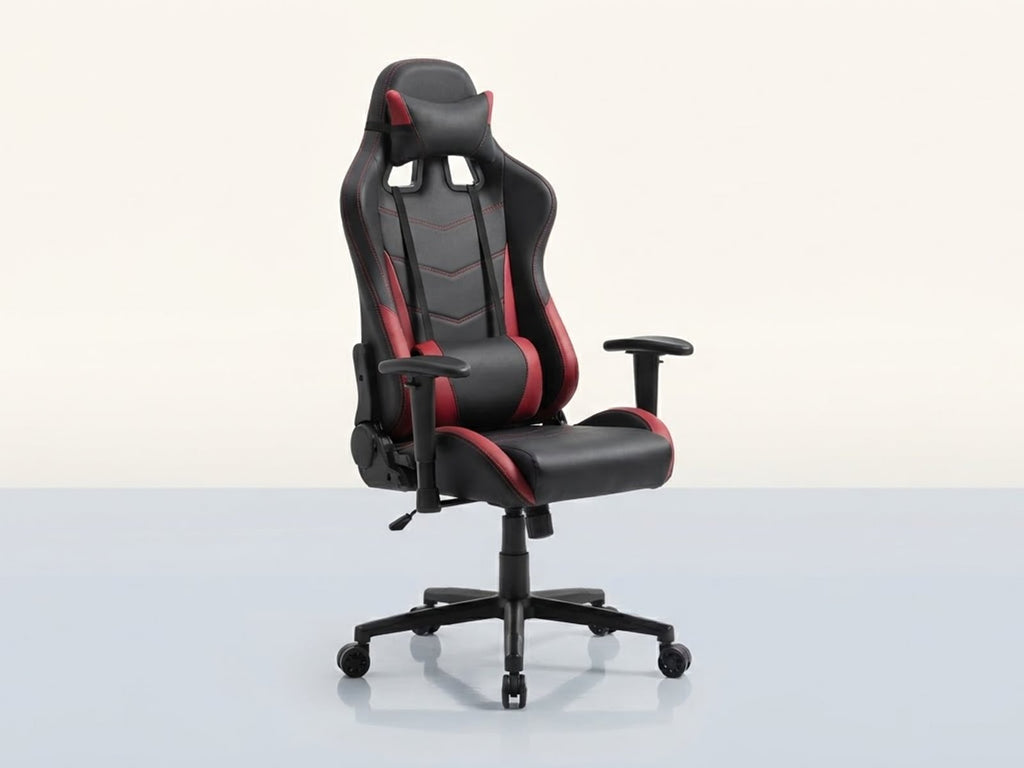 Silla gamer ergonómica estilo racing, fondo de vitrina