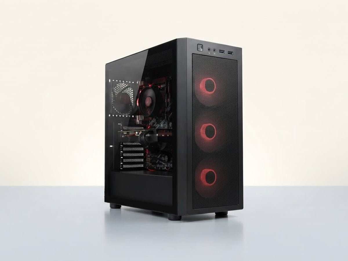 Torre gaming Power Group Ryzen 5 5500X3D, fondo de vitrina